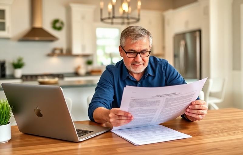 Homeowner reviewing siding contract documents at home